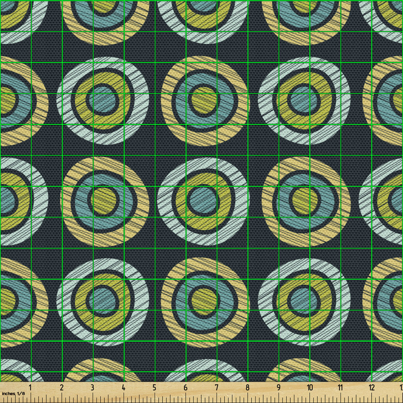 Geometrik Parça Kumaş Karanlık Zeminde Pürüzlü İç İçe Daireler