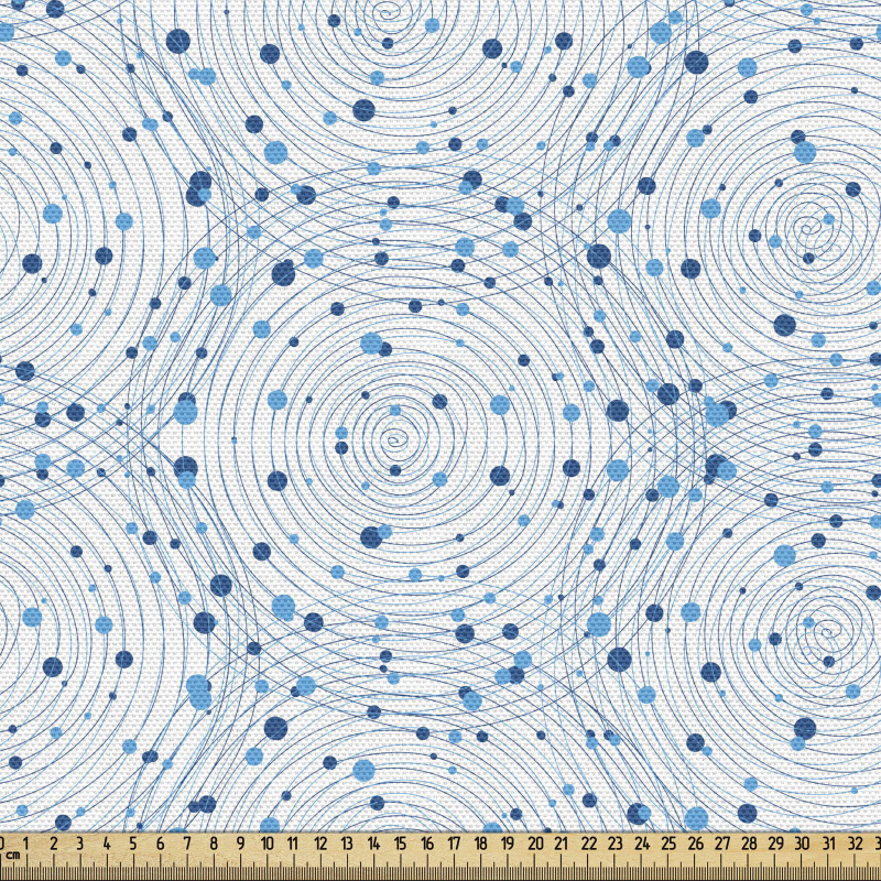 Soyut Parça Kumaş Mavi Daireler Halkalar Desenli Benekli Dizayn