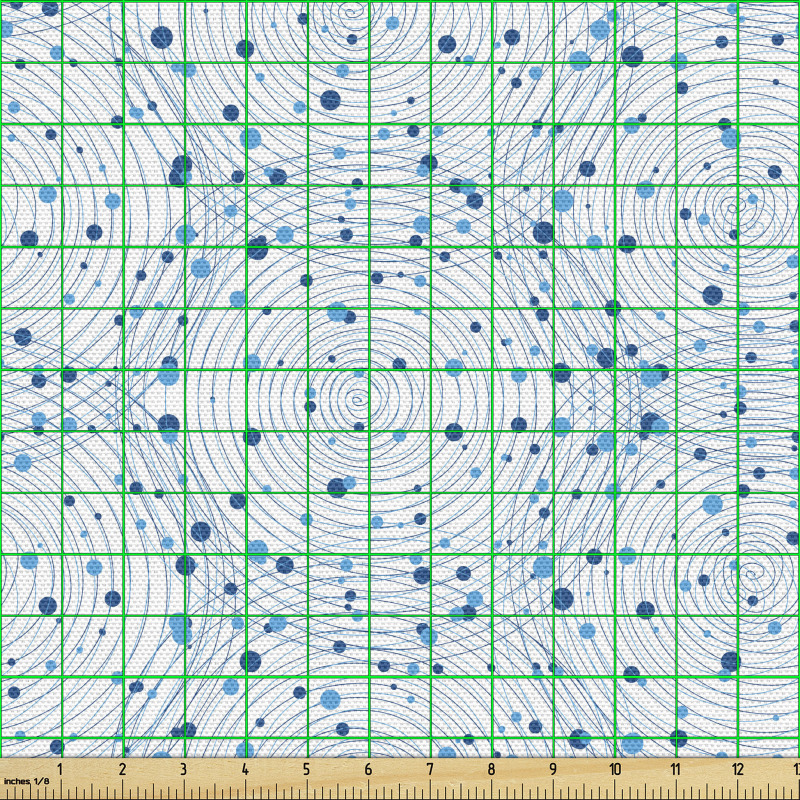 Soyut Parça Kumaş Mavi Daireler Halkalar Desenli Benekli Dizayn