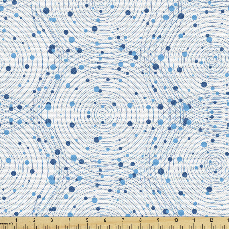 Soyut Parça Kumaş Mavi Daireler Halkalar Desenli Benekli Dizayn