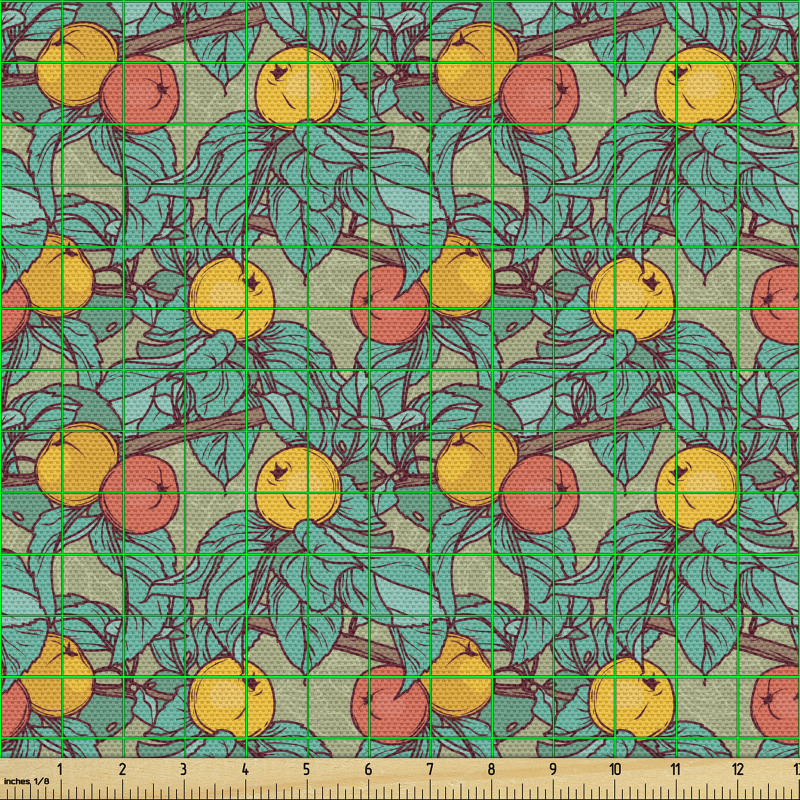 Meyve Parça Kumaş Elma Ağaçları Desenli
