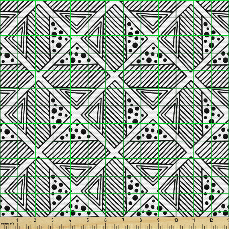 Geometrik Parça Kumaş İçerisi Farklı Süslemeli Kareli Şekiller