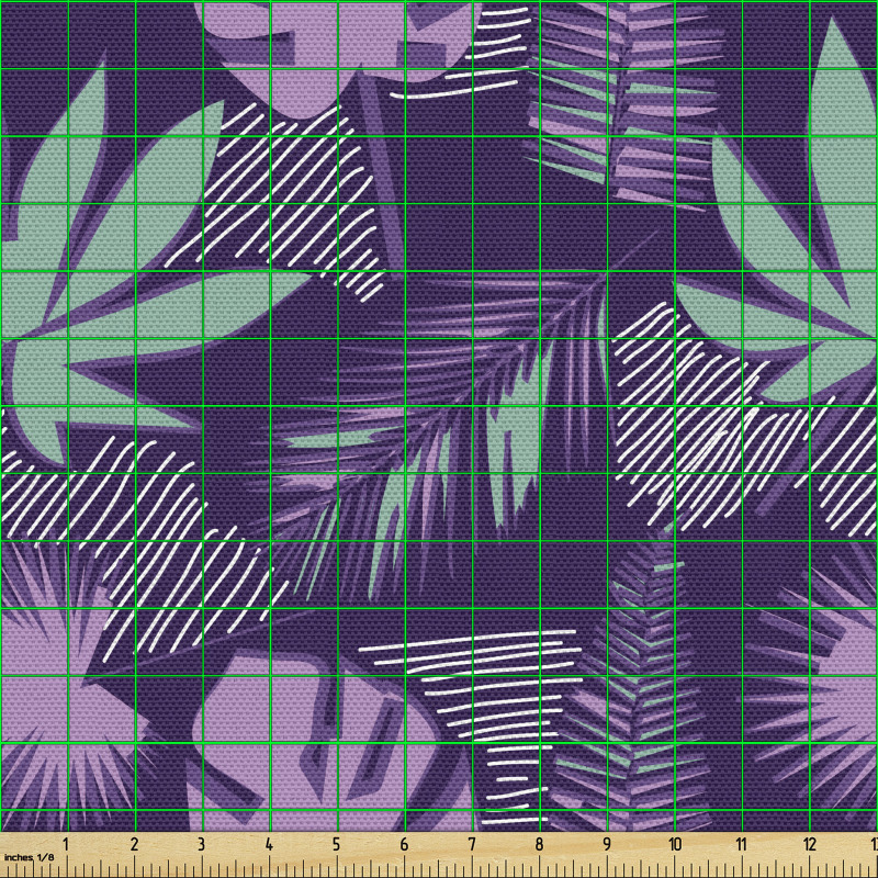 Tropikal Ada Parça Kumaş Koyu Ton Renklerde Egzotik Yapraklar