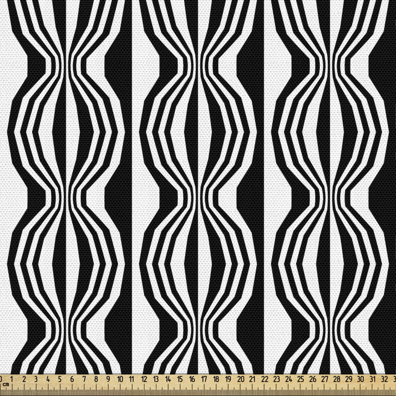 Geometrik Parça Kumaş Siyah Beyaz Çizgili Şekiller Desenli