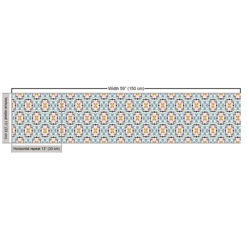 Geometrik Parça Kumaş Geleneksel Çiçekler ile Zarif Damasko