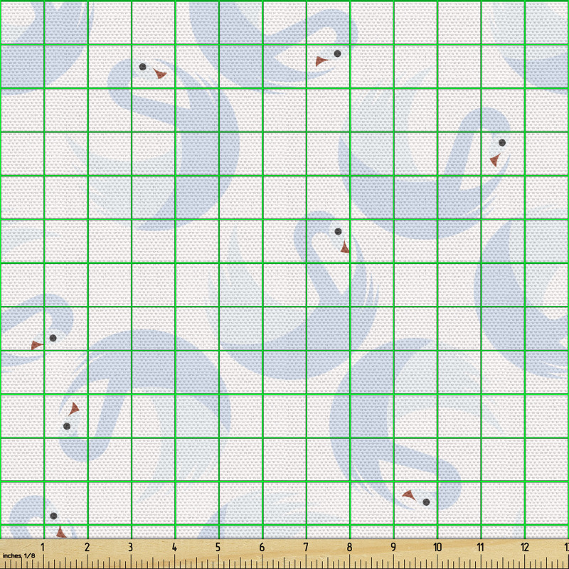 Doğa Parça Kumaş Beyaz Fon Üzerindeki Mavi Kuğu Desenli Gaga