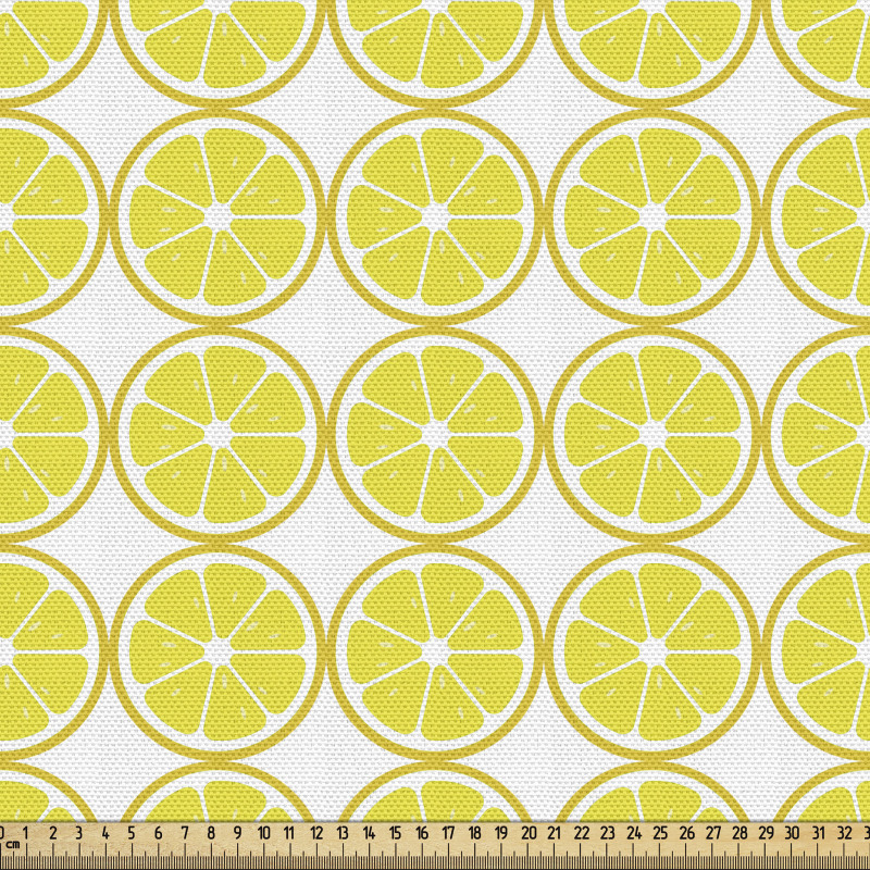 Meyveler Parça Kumaş Beyaz Fon Üzerindeki Sarı Limon Dilimleri