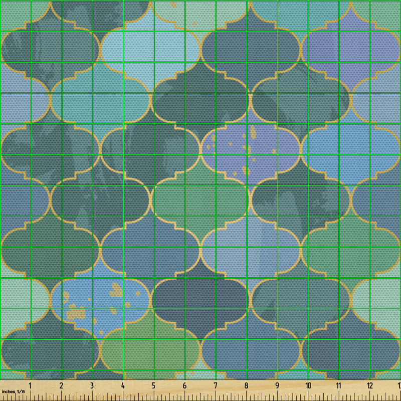 Etnik Parça Kumaş Mavili Yeşilli Fas Geleneksel Şekil Dizaynlı