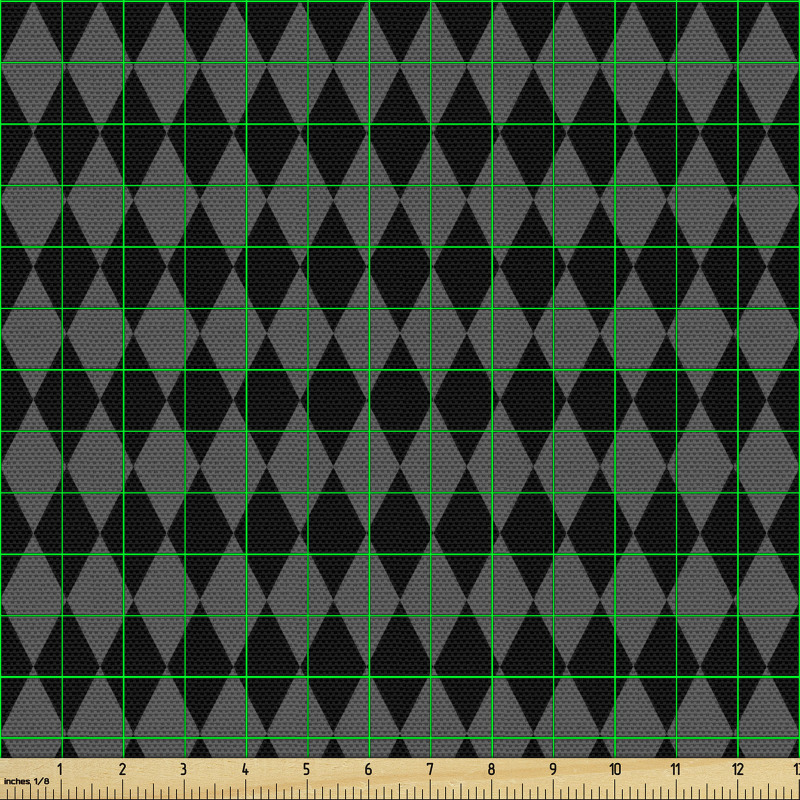 Geometrik Parça Kumaş Siyah Gri Dörtgen Desenli Çokgen Baklava