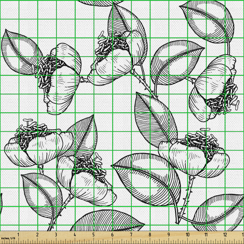 Floral Parça Kumaş Beyaz Fon Üzerindeki Antrasit Çiçek Desenli