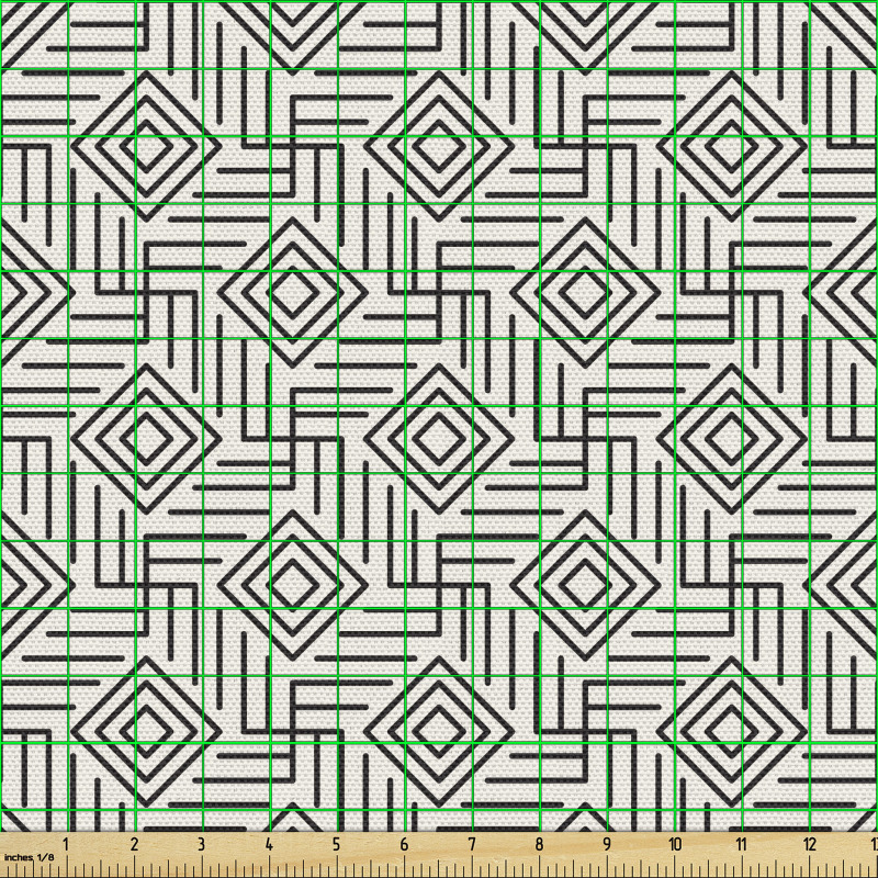 Geometrik Parça Kumaş İnce Çizgiler ve İç İçe Geçmiş Dörtgenler