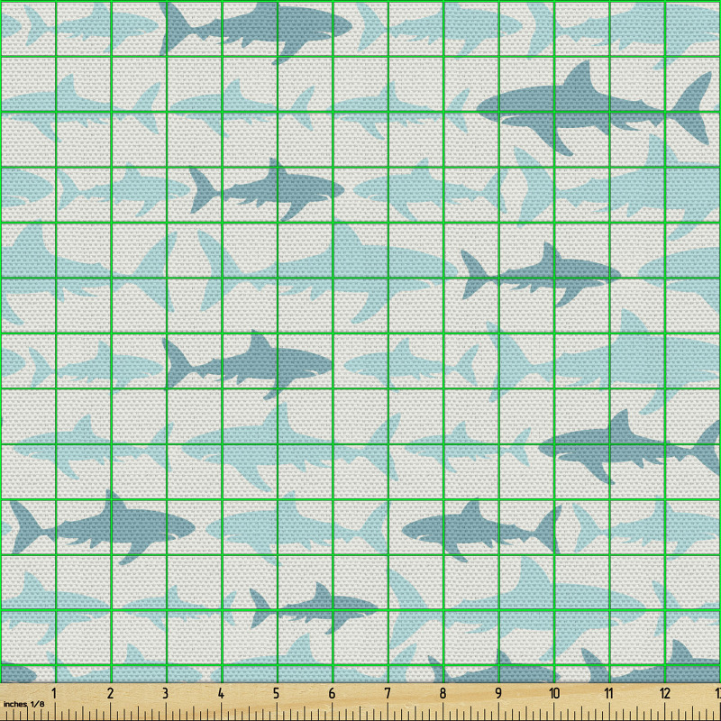 Hayvan Deseni Parça Kumaş Su Teması Mavi Köpek Balığı