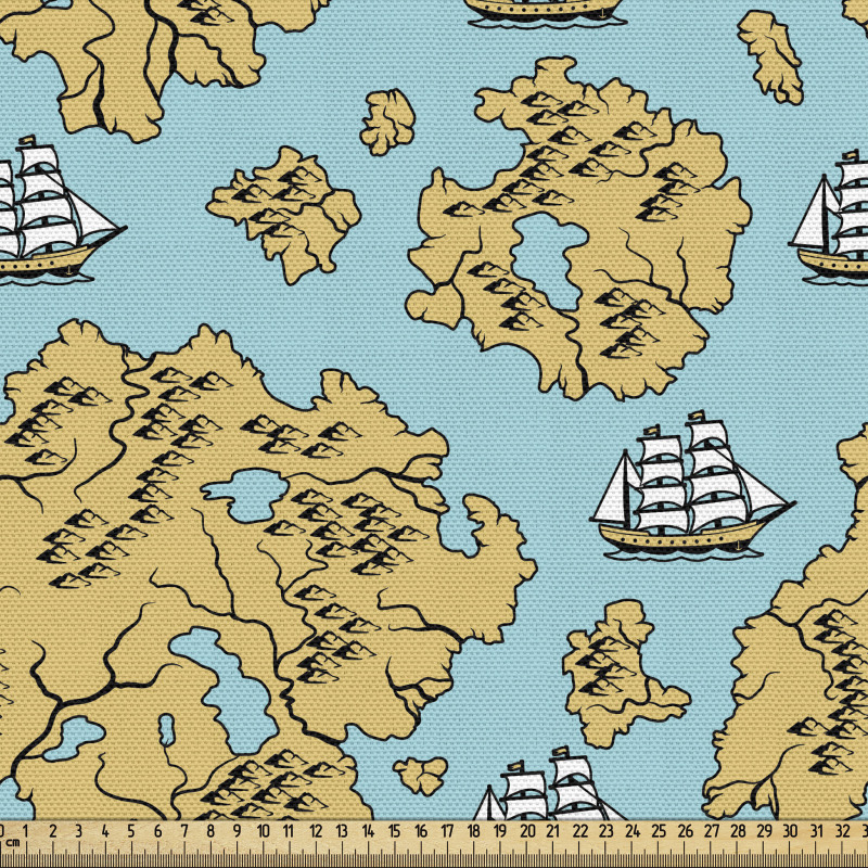 Nostaljik Parça Kumaş Detaylı Dünya Haritası ile Gemi Çizimleri