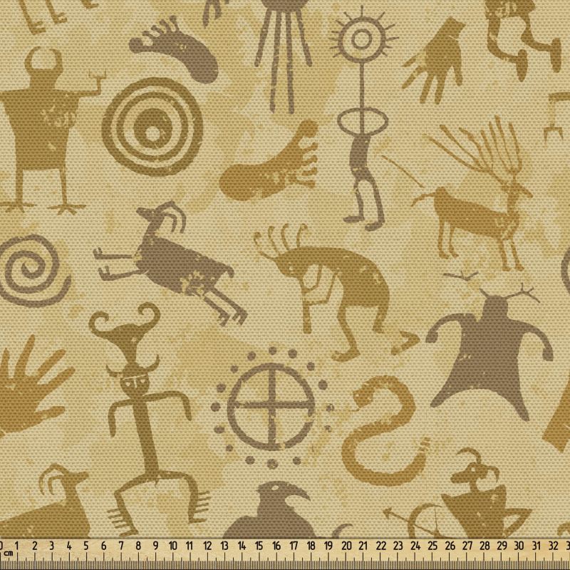 Etnik Parça Kumaş Hayvan Çizimleri ile Mağara Duvarı Desenleri