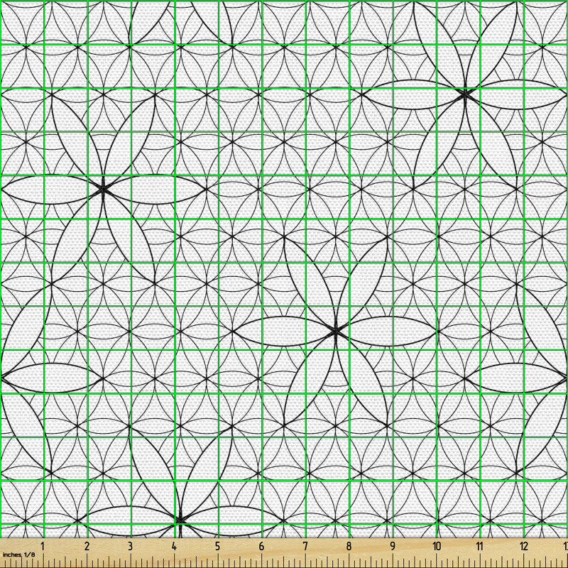 Retro Parça Kumaş Yuvarlaklar ile Geometrik Çiçek Çizimleri