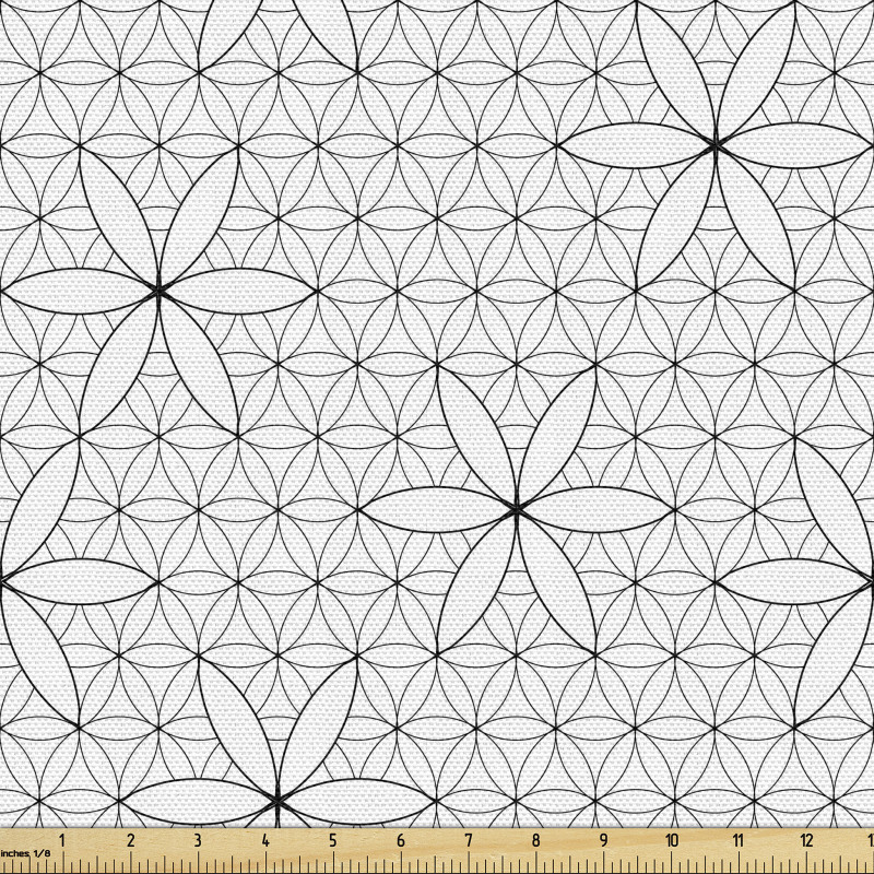 Retro Parça Kumaş Yuvarlaklar ile Geometrik Çiçek Çizimleri