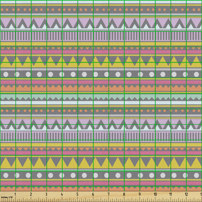 Moda Parça Kumaş Yatay Şerit İçindeki Ters Düz Üçgen ve Nokta