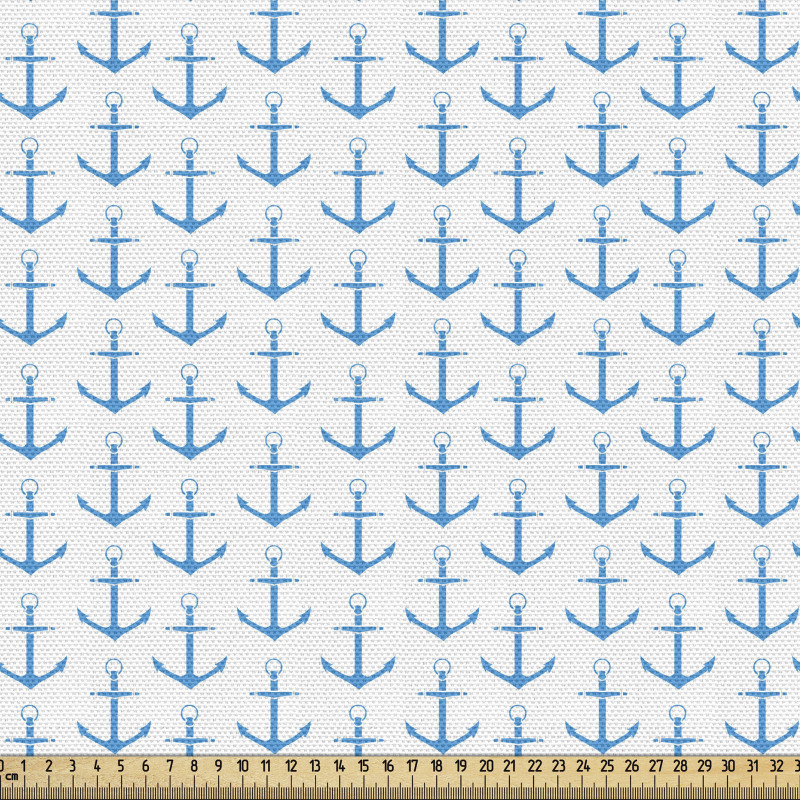 Denizcilik Parça Kumaş Beyaz Fon Üzerinde Mavi Çapalar Desenli