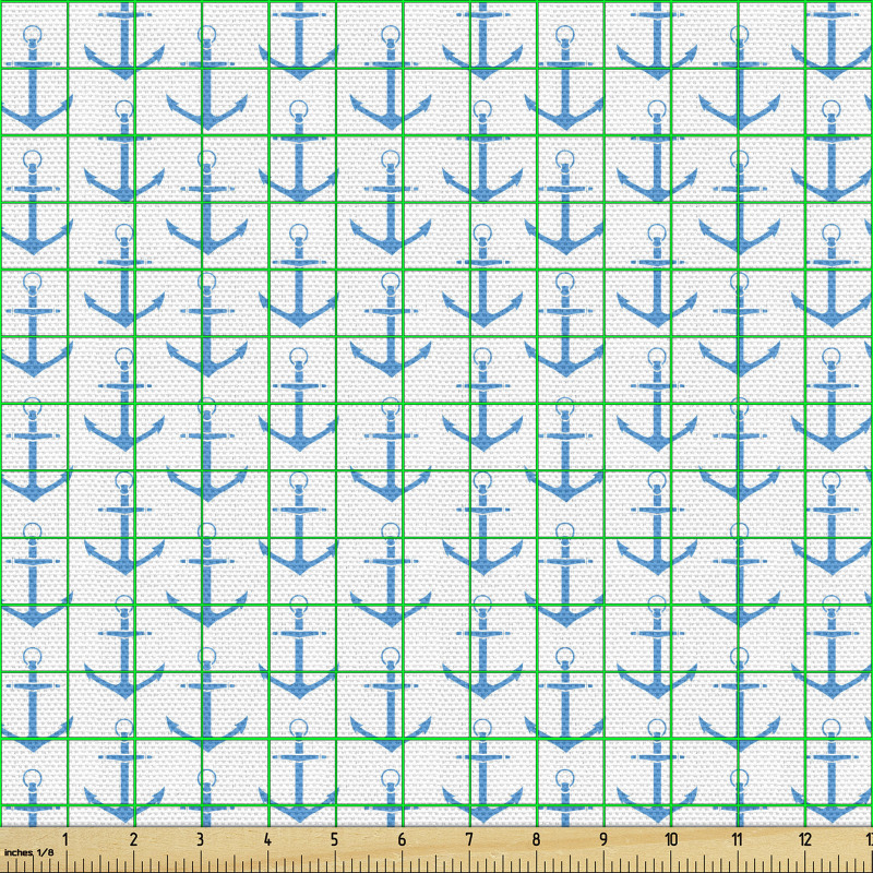 Denizcilik Parça Kumaş Beyaz Fon Üzerinde Mavi Çapalar Desenli