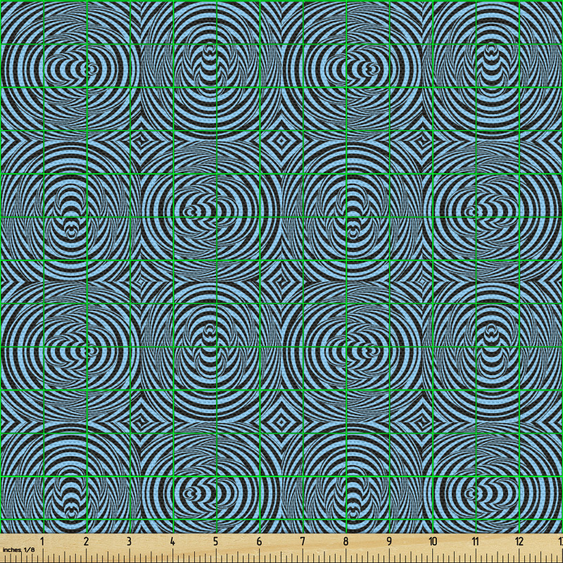 Soyut Parça Kumaş Optikal İllüzyon Desenli Mavi Siyah Dairesel