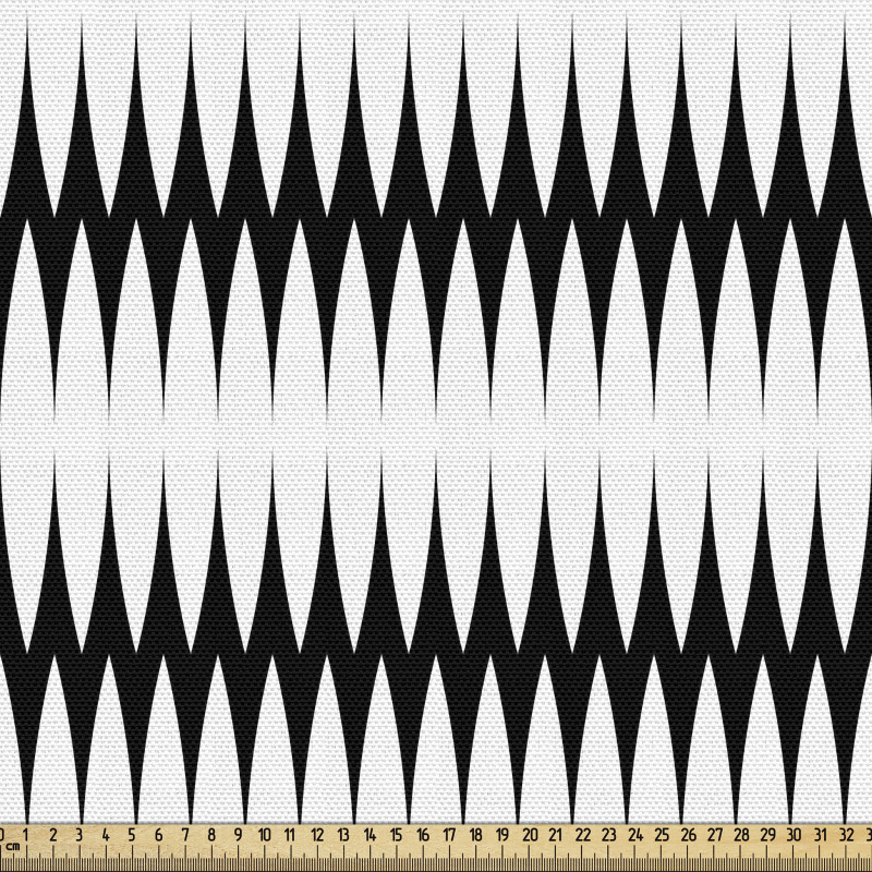 Geometrik Parça Kumaş Siyah Beyaz Çizgili Yatay Oval Formlar