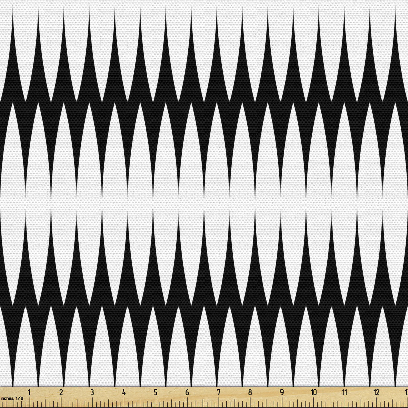 Geometrik Parça Kumaş Siyah Beyaz Çizgili Yatay Oval Formlar
