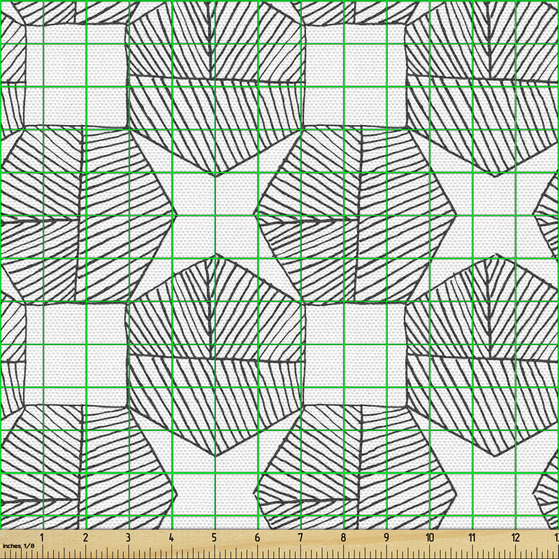 Geometrik Parça Kumaş Küçük Büyük Çizgili Kareler ile Yıldızlar