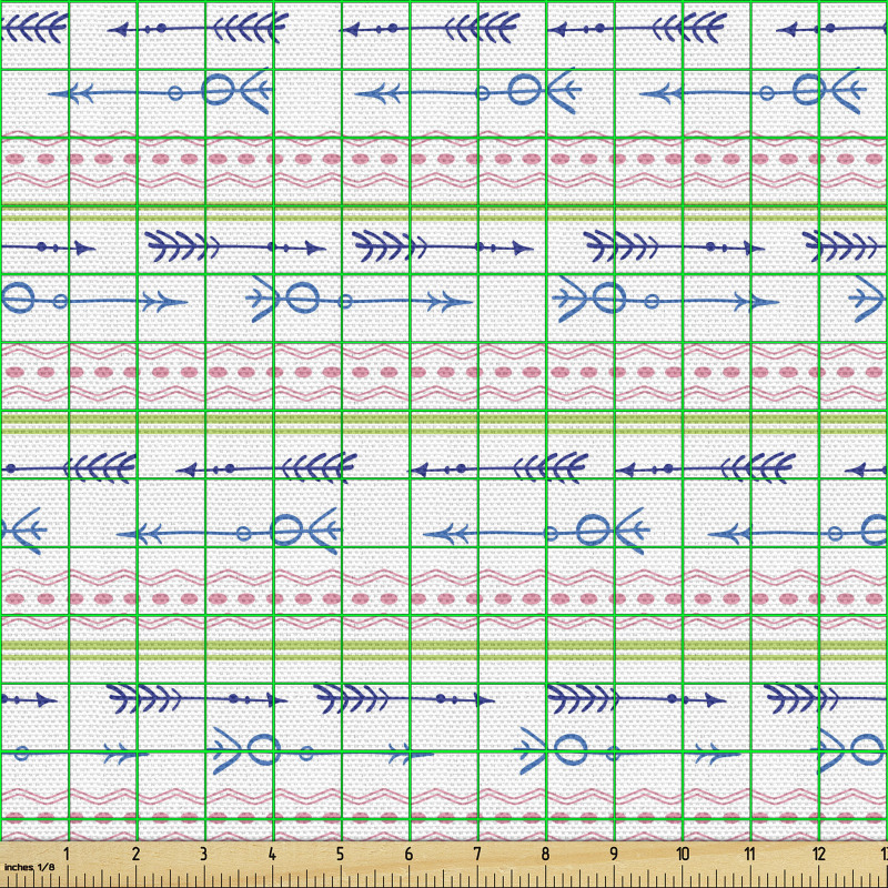 Moda Parça Kumaş Yatay Çizgiler ve Nokta ile Etnik Ok Çizimleri