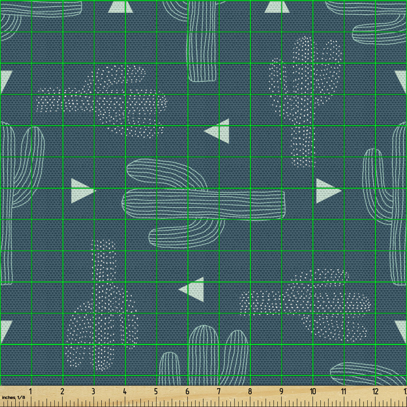 Dijital Parça Kumaş Noktalar ve İnce Çizgiler ile Kaktüs Çizimi