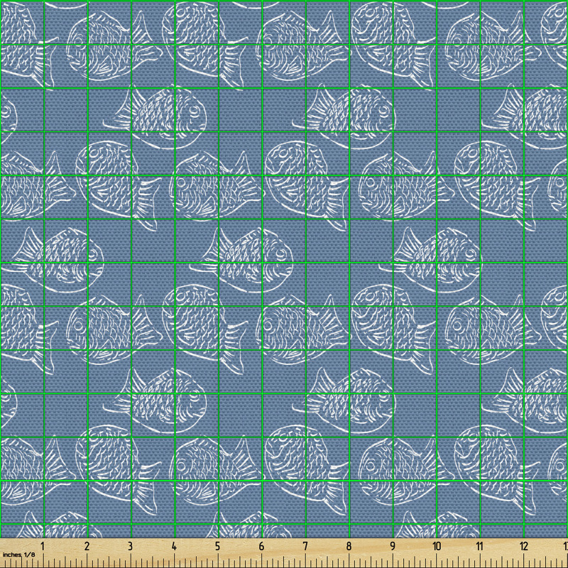 Okyanus Parça Kumaş Pul Siluetleri ile Sualtındaki Balıklar
