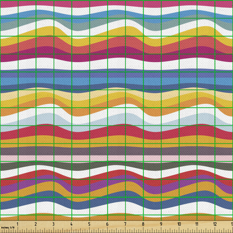 Dijital Parça Kumaş Yatay Dalgalı Şeritler ile Retro Desen