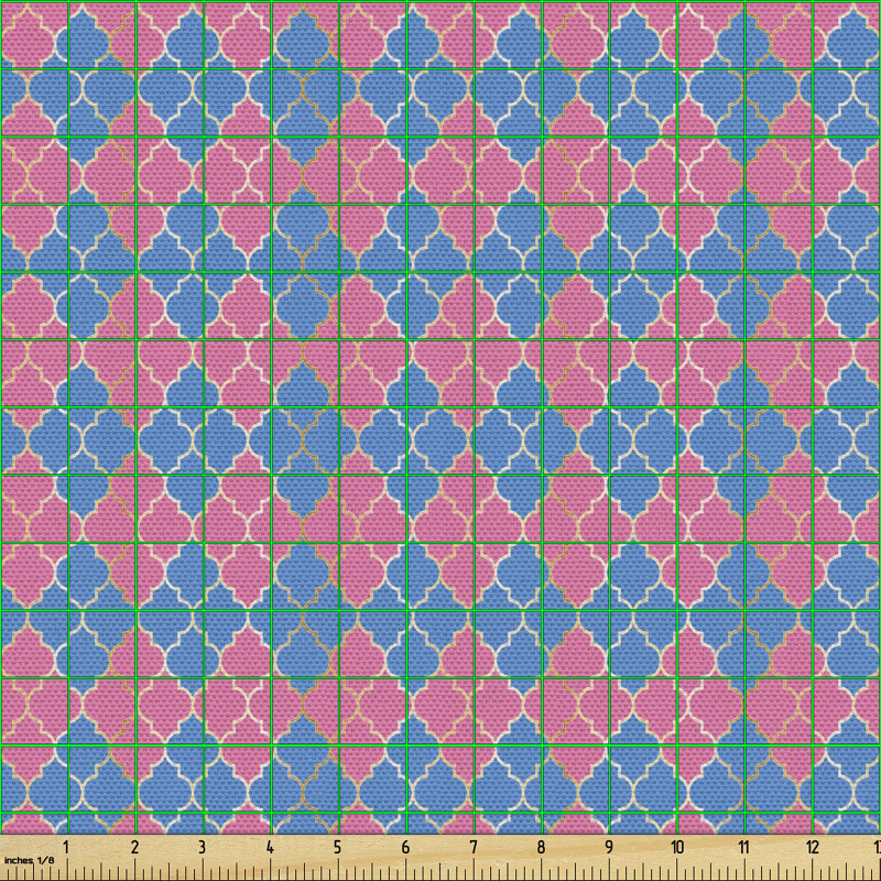 Geometrik Parça Kumaş Pembe ve Azur Mavisi Dört Parçalı Yaprak