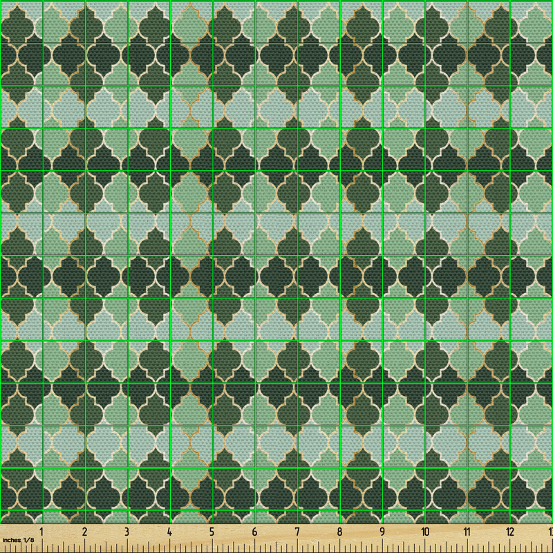 Geometrik Parça Kumaş Yeşilli Kafesli Dört Parçalı Yapraklar