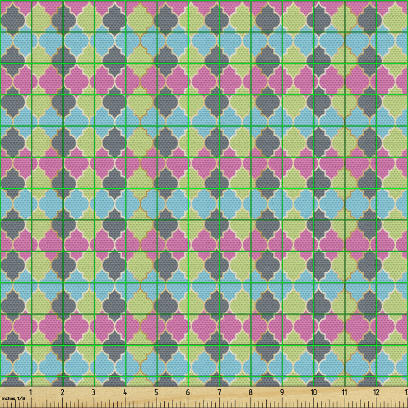 Geometrik Parça Kumaş Pembe Gri Yeşil Mavi Dört Parçalı Yaprak