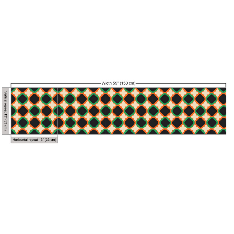 Geometrik Parça Kumaş Yeşil ve Turuncu Şekiller Desenli Şık