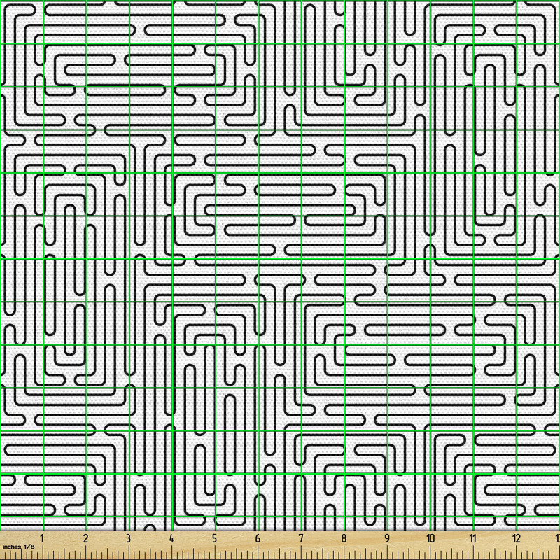 Art Deco Parça Kumaş Siyah Beyaz Labirent Görünümlü Çizgiler