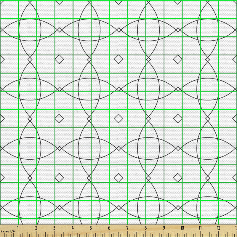 Geometrik Parça Kumaş Siyah Beyaz Dörtgen ve Eğriler Desenli