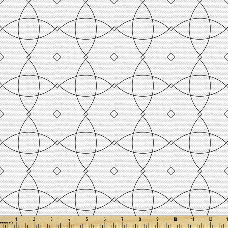 Geometrik Parça Kumaş Siyah Beyaz Dörtgen ve Eğriler Desenli