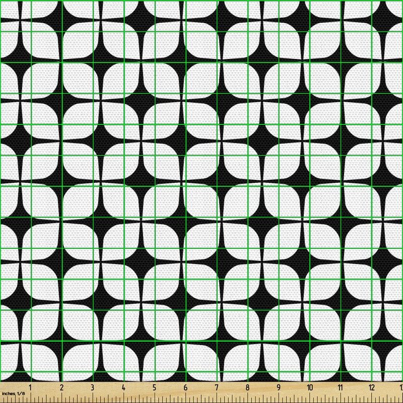 Geometrik Parça Kumaş Siyah Beyaz Monokrom Kareler Desenli