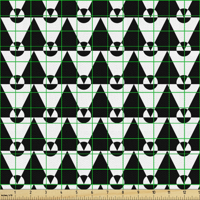 Geometrik Parça Kumaş İç içe Geçmiş Daire ve Üçgen Desenli