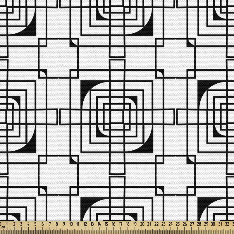 Art Deco Parça Kumaş Siyah Beyaz Kareler Desenli Geometrik