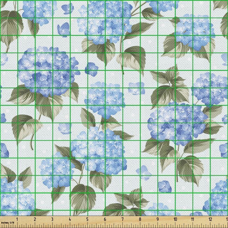 Çiçekli Parça Kumaş Mavi Ortanca Çiçek Desenli