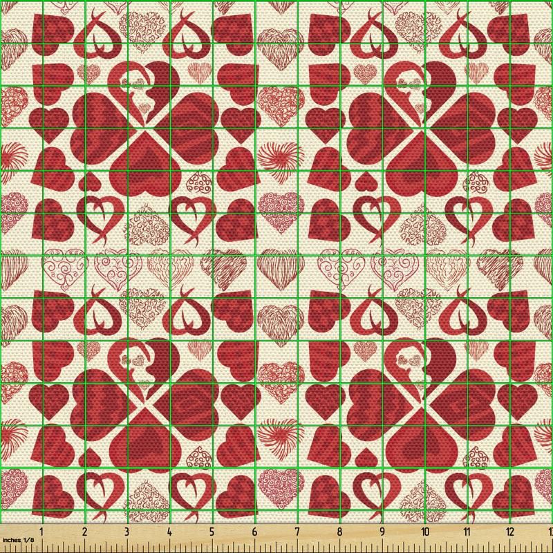 Geometrik Parça Kumaş Kıvrımlı ve Çizgili Kalpler ile Kareler