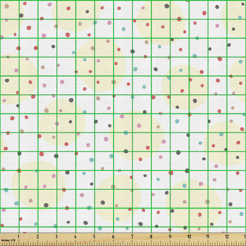 Geometrik Parça Kumaş Beyaz Fon Üzerinde Krem Rengi Daireler