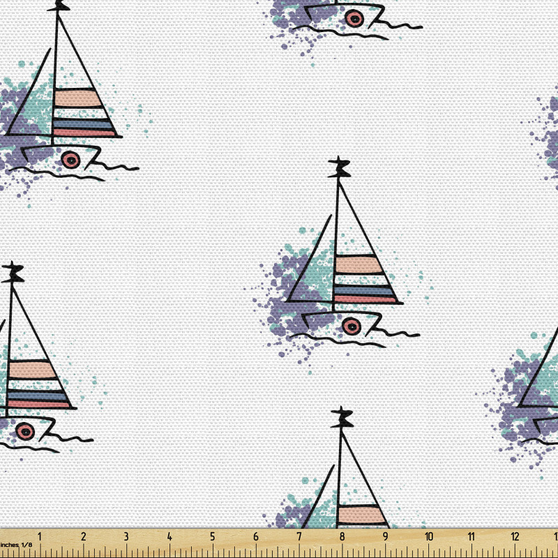 Okyanus Parça Kumaş Suluboya Lekesi ile Basit Yelkenli İkonları