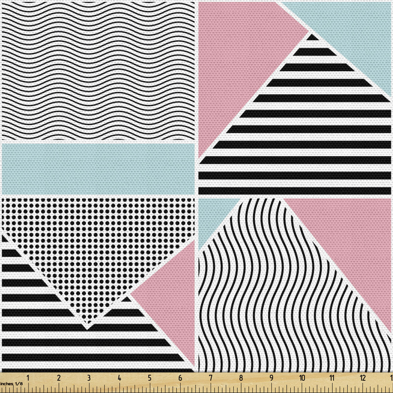 Geometrik Parça Kumaş Dalgalı ve Düz Çizgiler ile Üçgen Kareler