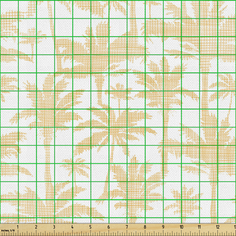 Botanik Parça Kumaş Kareli Çizgilerle Yapılan Palmiye Çizimleri