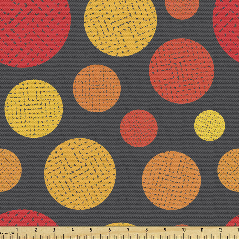 Geometrik Parça Kumaş Kırmızı Sarı ve Turuncu Daire Şekilleri