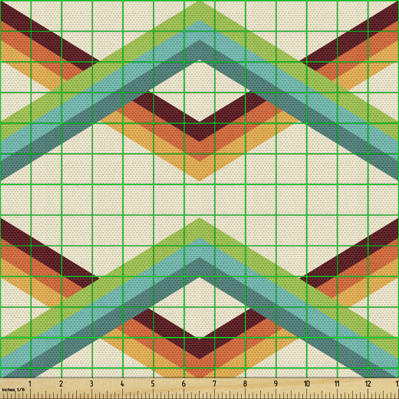 Geometrik Parça Kumaş Birbirinin İçinden Geçen Zikzak Şeritler