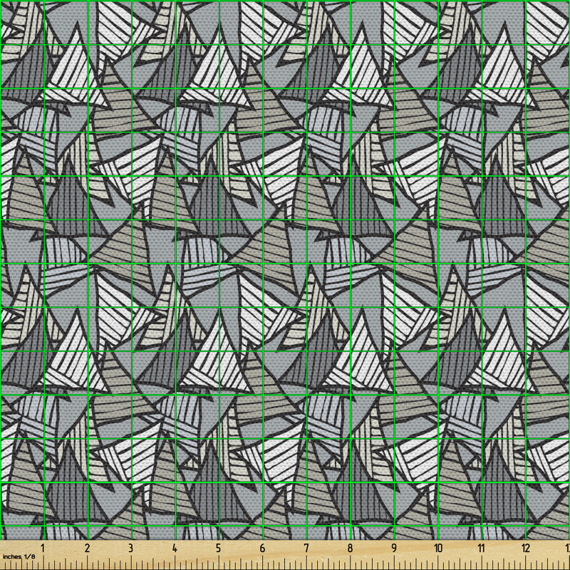 Geometrik Parça Kumaş Gri Siyah El Çizimi Üçgenler Desenli